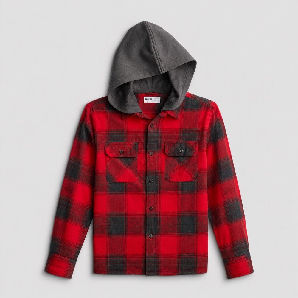 Sonoma Goods For Life Boys' Supersoft Hooded Flannel Shirt